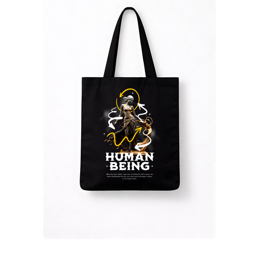 Sac tote noir « Human Being » – Art symbolique doré en coton épais