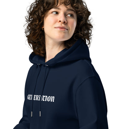 Sweat à capuche Generation Bleu Marine détail - logo Generation à la poitrine