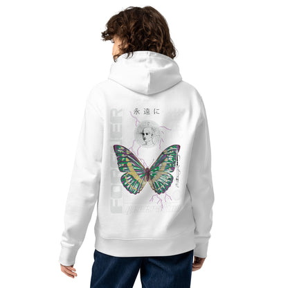 Sweat à capuche Forever Generation Blanc dos - grand imprimé papillon et kanji japonais