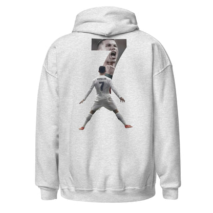 Pull à capuche CR7 Cristiano Ronaldo gris clair dos – imprimé Ronaldo