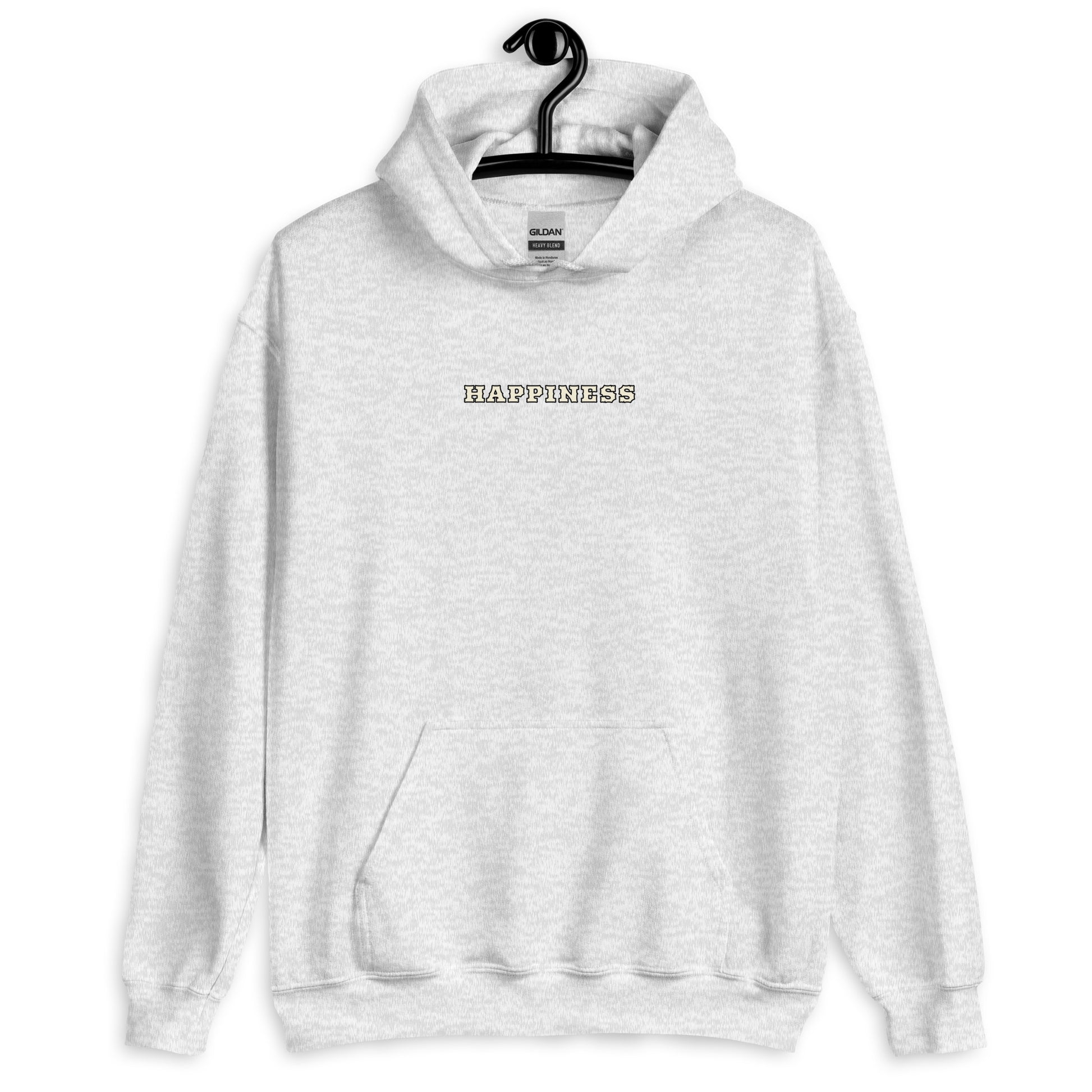 Sweat à capuche Happiness Worldwide gris cendré face - broderie
