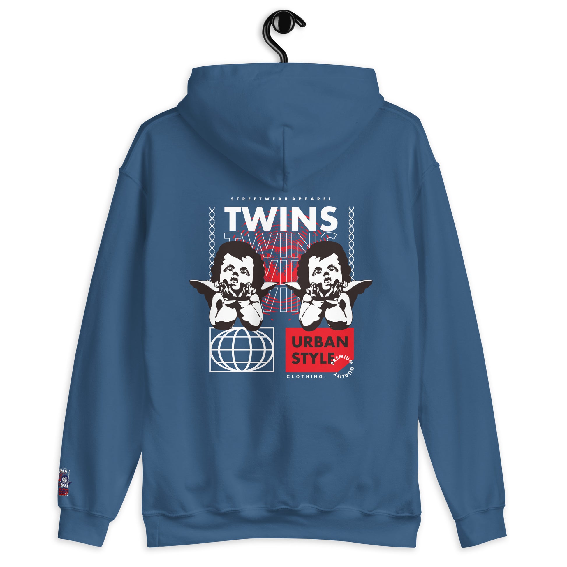 Sweat à capuche Twins Urban Style bleu indigo dos - chérubins