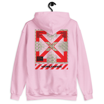 Sweat à capuche Happiness Worldwide rose clair dos - imprimé