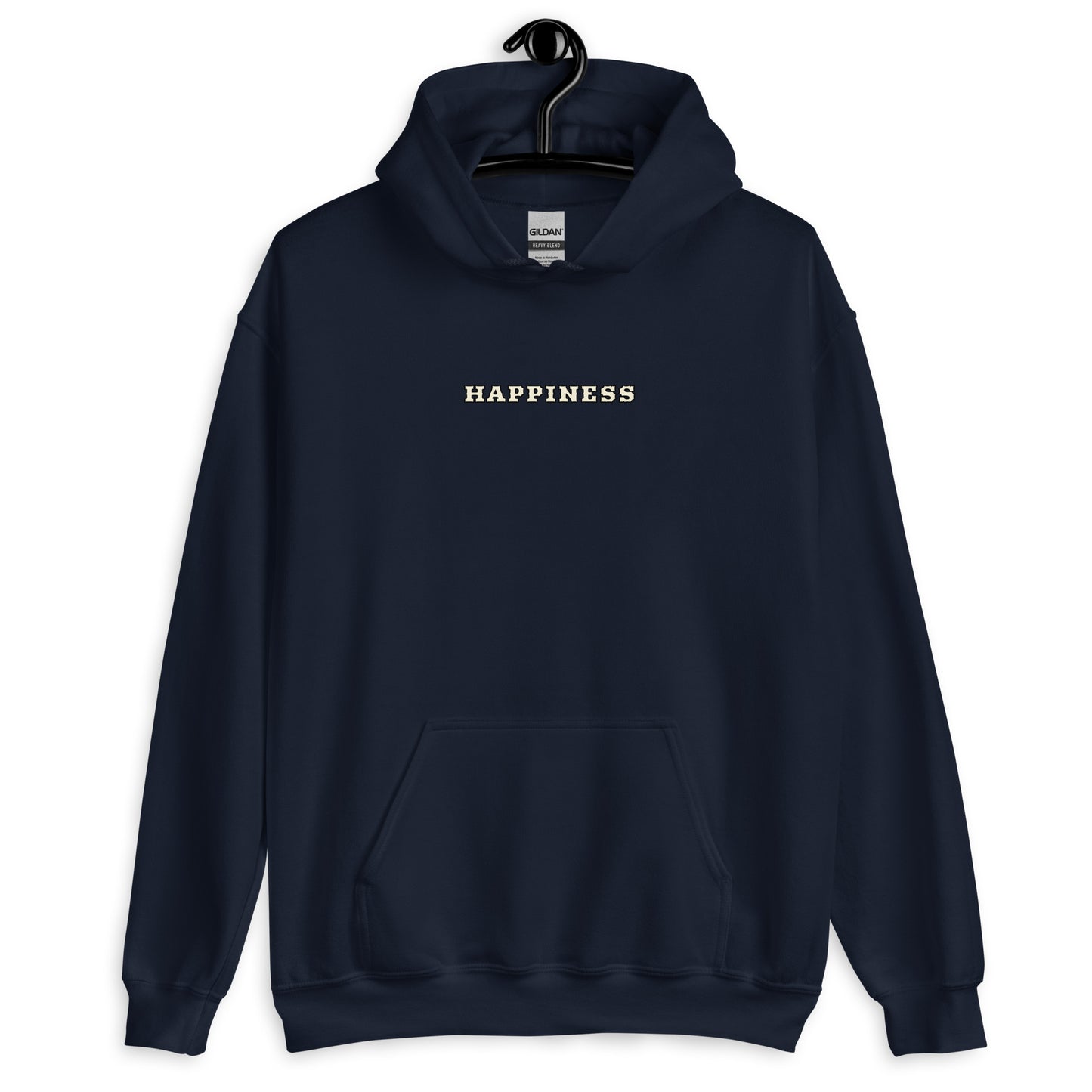 Sweat à capuche Happiness Worldwide bleu marine face - broderie