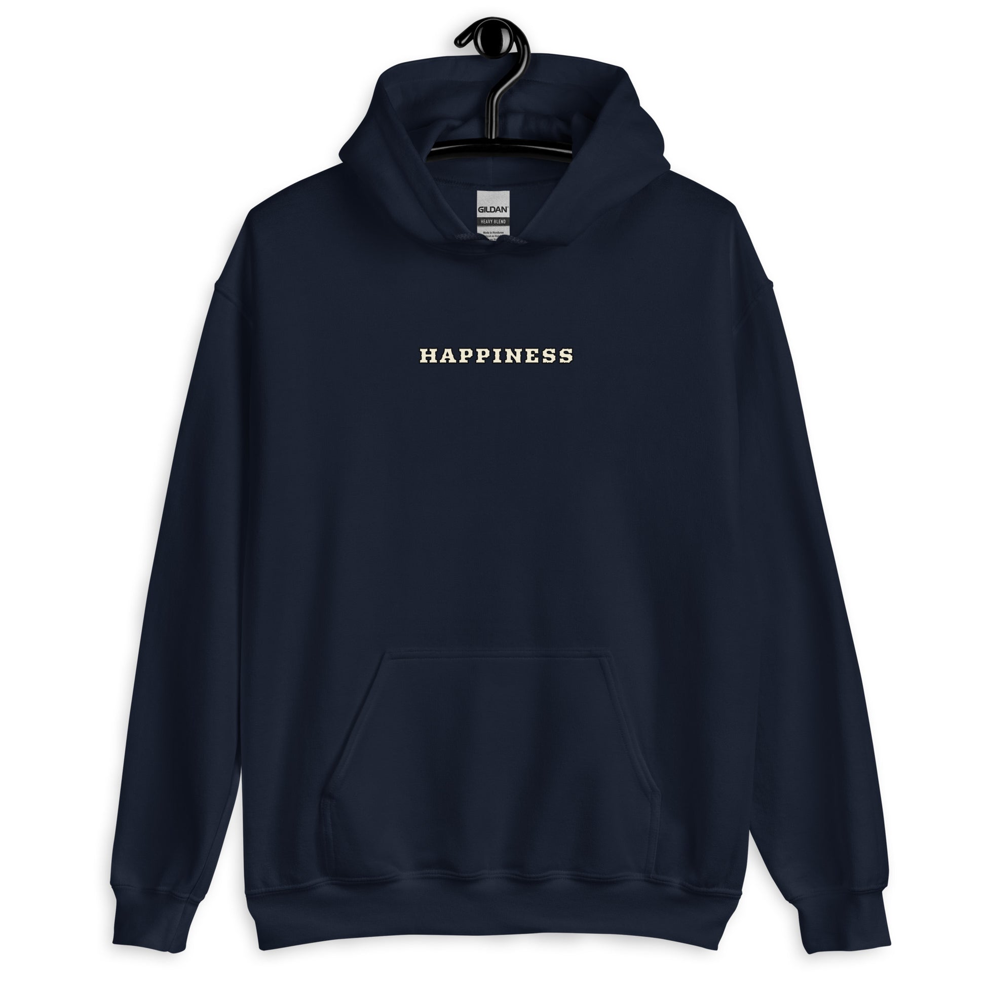 Sweat à capuche Happiness Worldwide bleu marine face - broderie