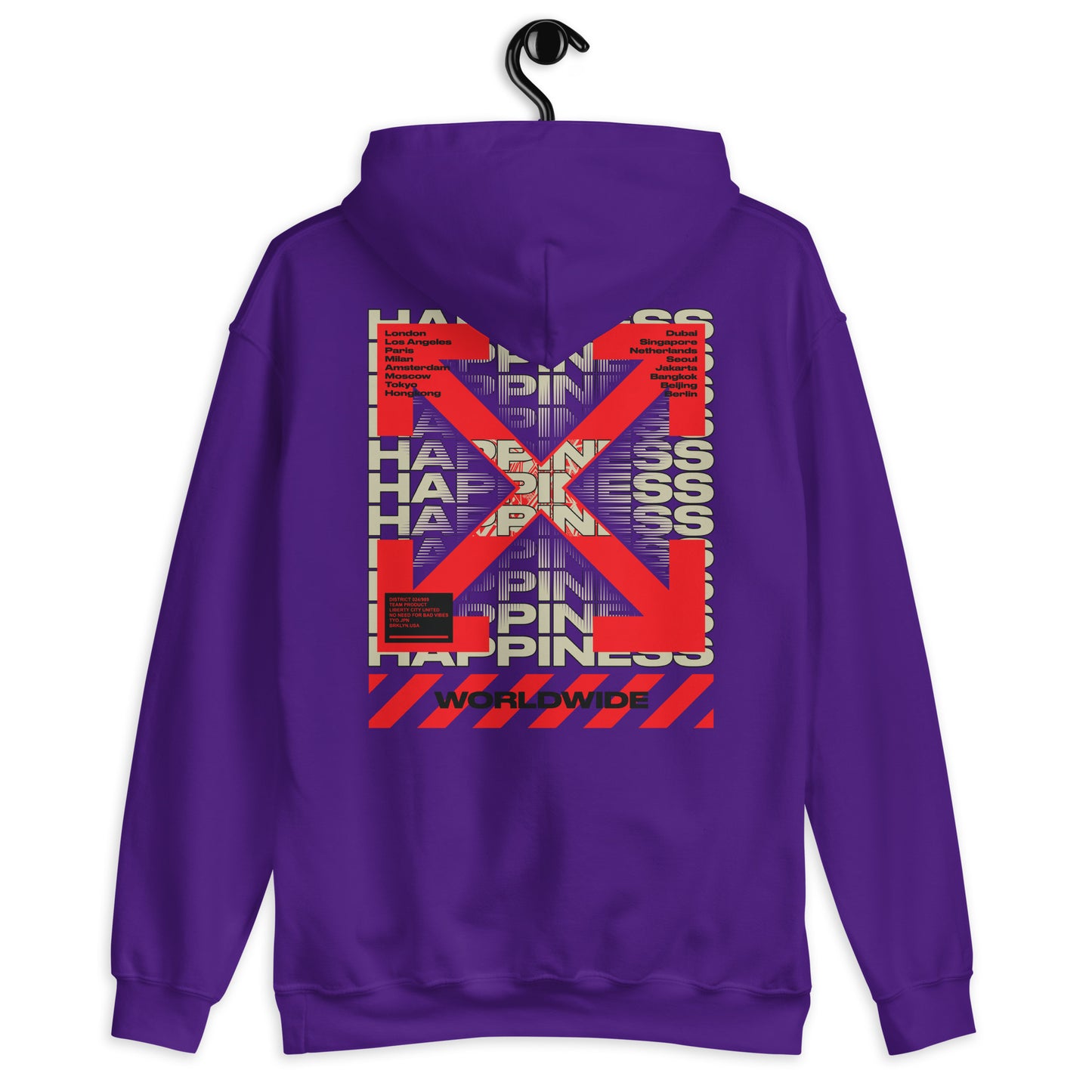Sweat à capuche Happiness Worldwide violet dos - imprimé