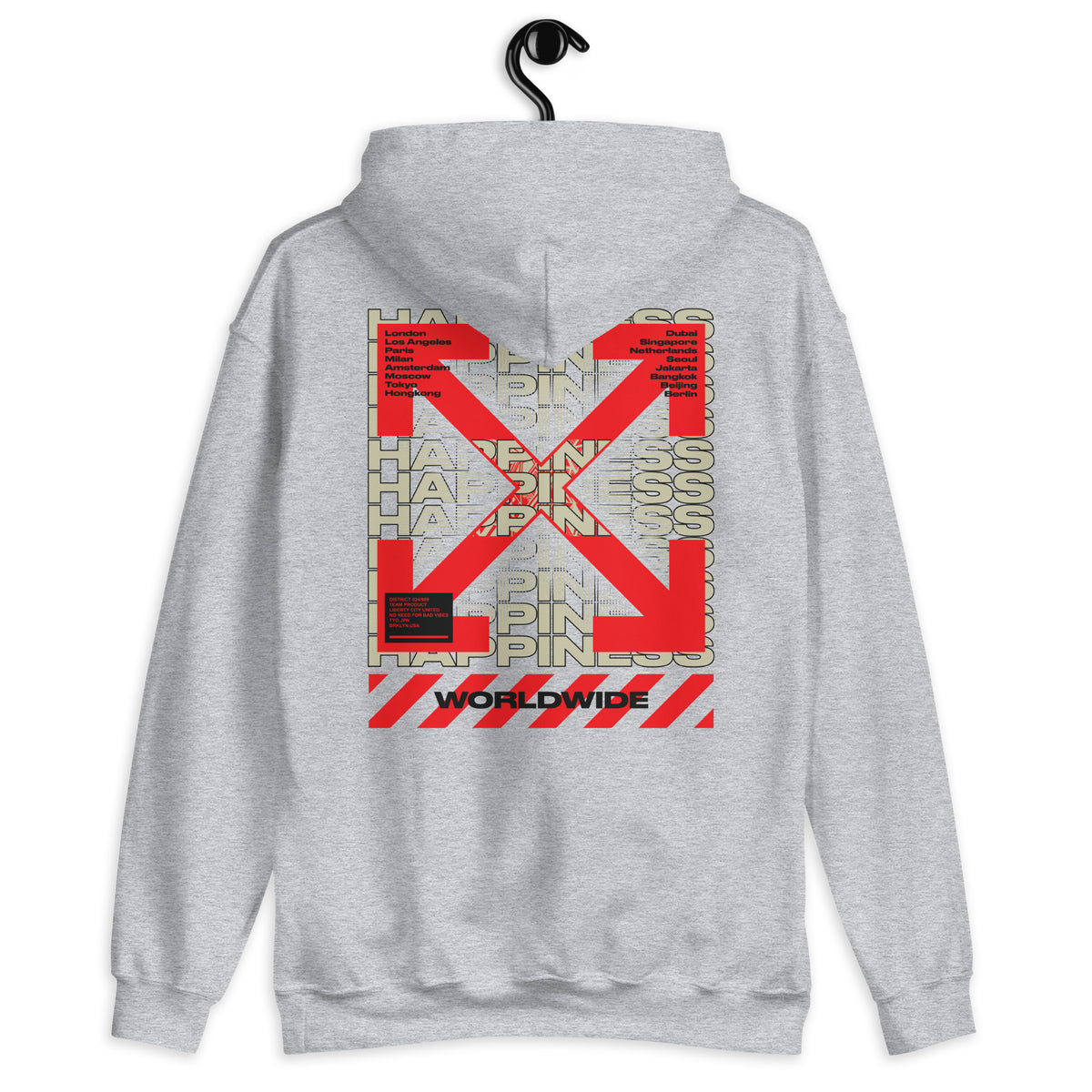 Sweat à capuche Happiness Worldwide gris sport dos - imprimé