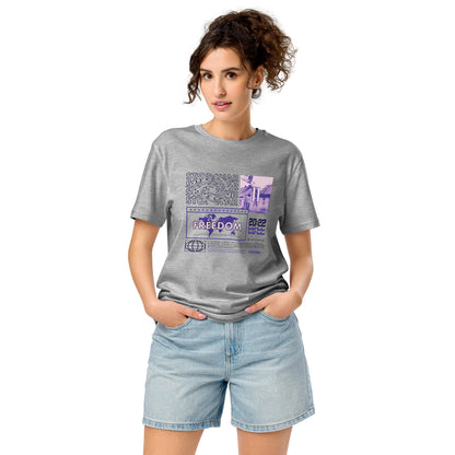 T-shirt Stop War Freedom Gris Chiné face - grand imprimé collage Stop War Freedom violet