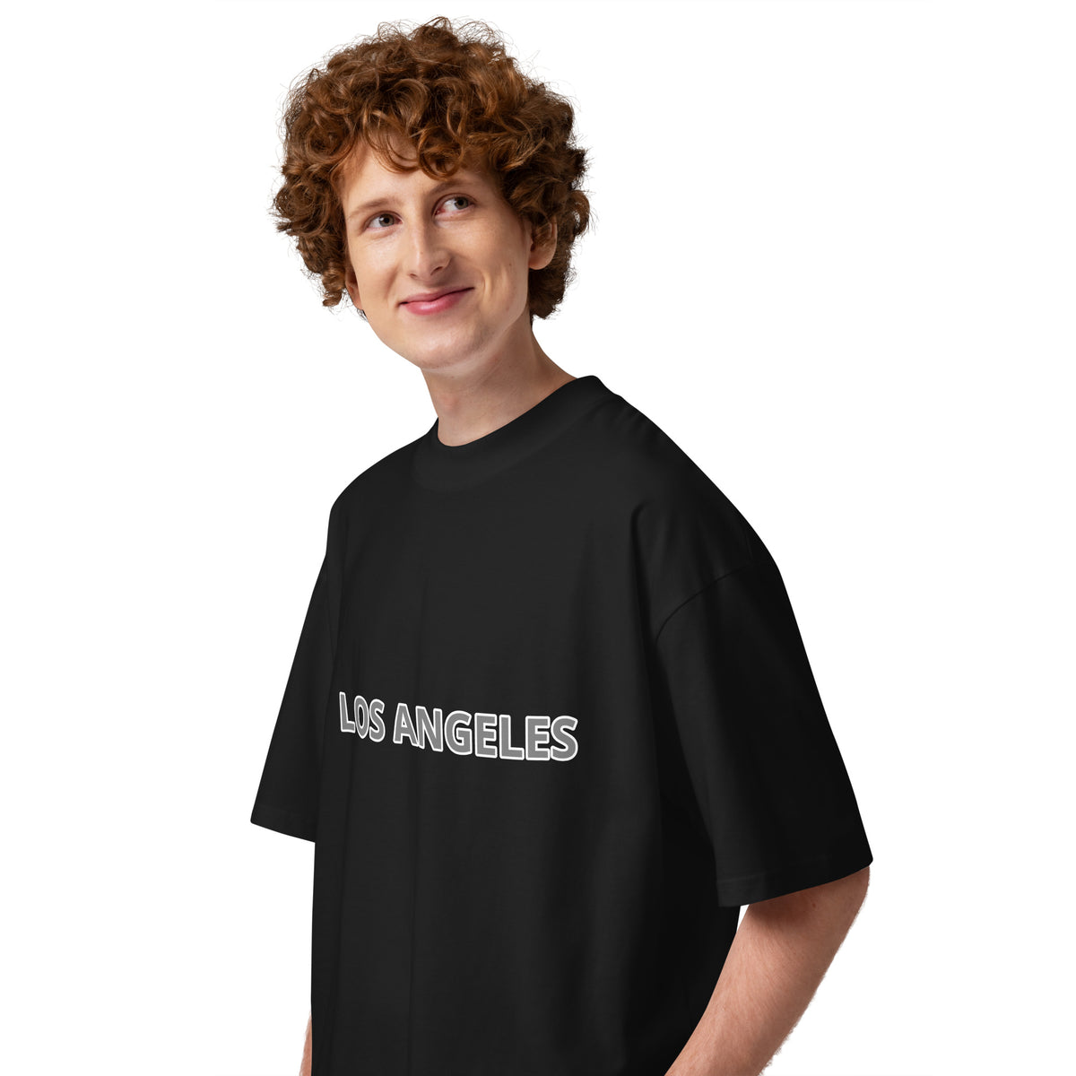 T-shirt oversize Los Angeles Superior Noir profil - logo Los Angeles imprimé sur la poitrine