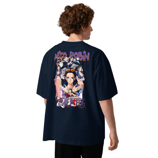 T-shirt oversize col montant anime Bleu Marine dos - grand imprimé manga