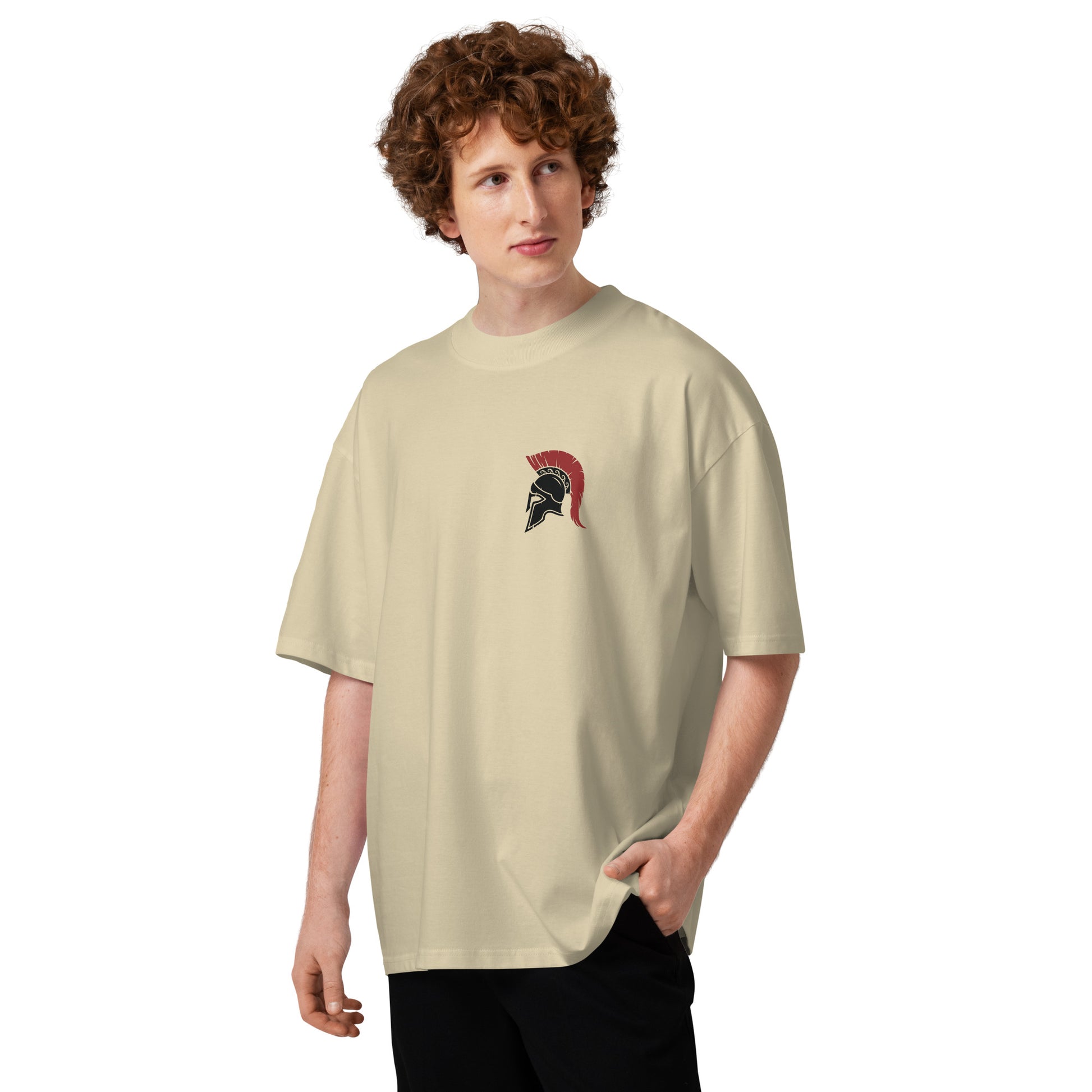 T-shirt col montant Secret Society pierre face - petit casque spartiate à la poitrine