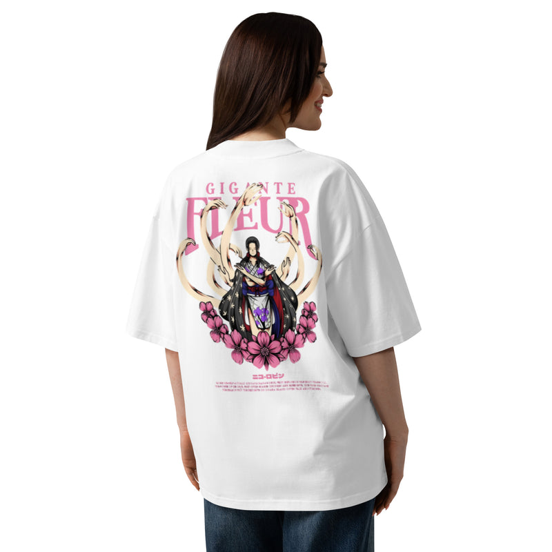 T-shirt oversize col montant Gigante Fleur Blanc dos - grand imprimé japonais fleurs de cerisier au dos