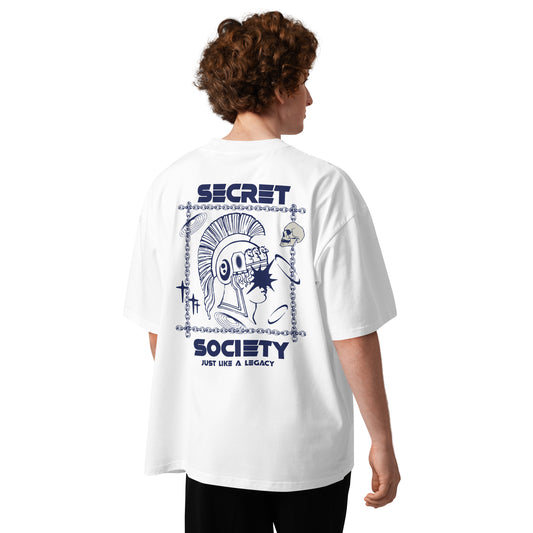 T-shirt col montant Secret Society blanc dos - grand guerrier spartiate tatouage