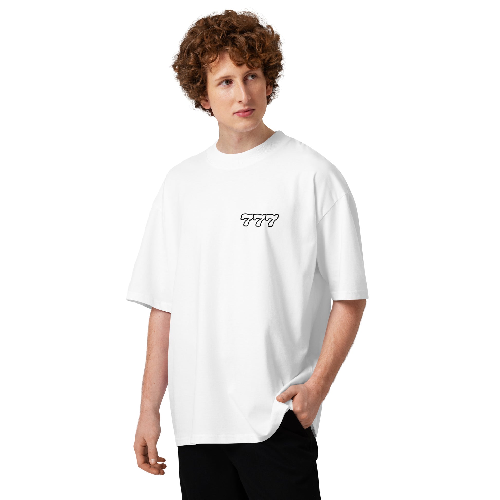 T-shirt col montant Dreamer 777 blanc face - imprimé 777 à la poitrine