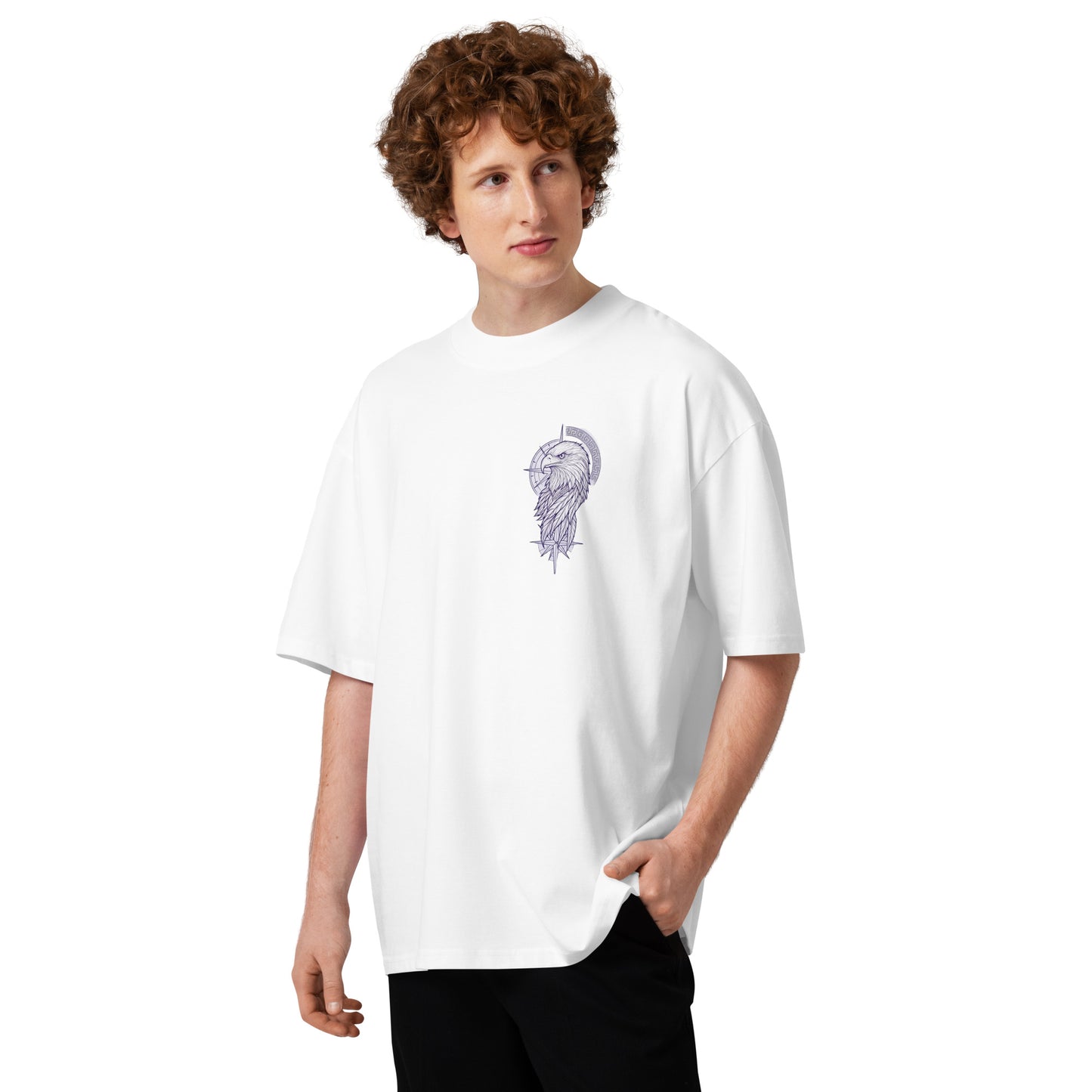 T-shirt col montant Freedom Eagles blanc face - tête d'aigle à la poitrine