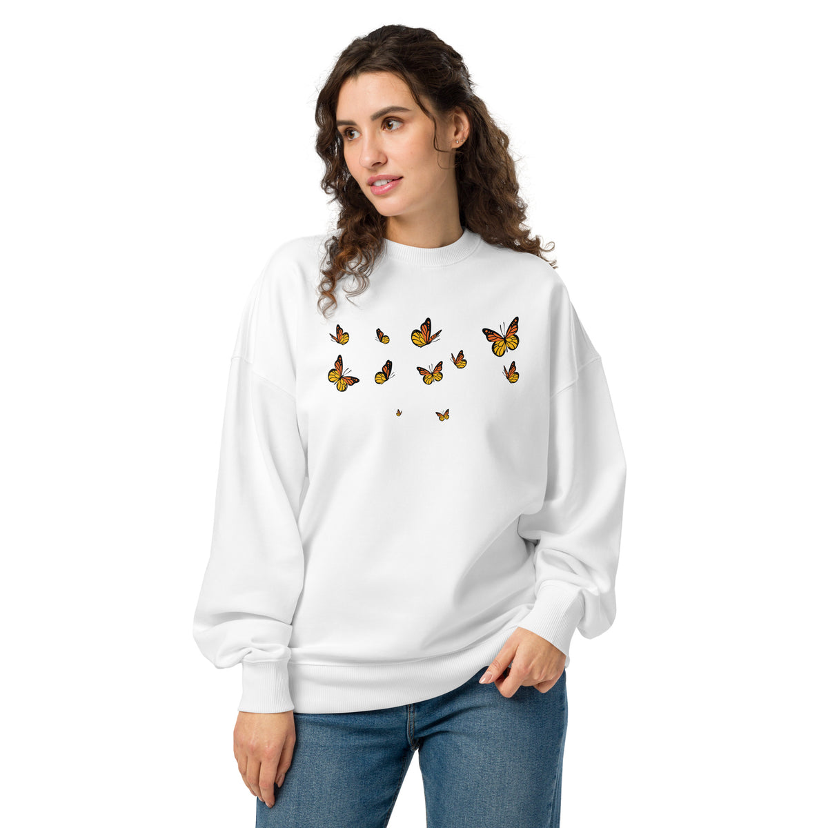 Sweat oversize Bones Blanc face - petit imprimé Future et papillons monarques