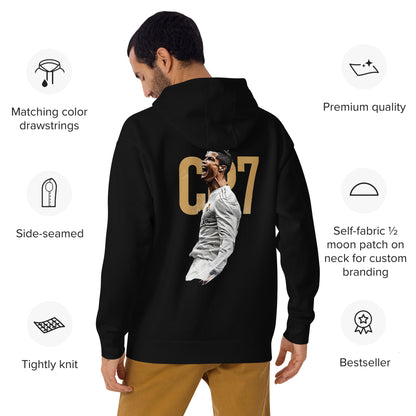 Pull à capuche CR7 Cristiano Ronaldo noir dos – grand imprimé Ronaldo