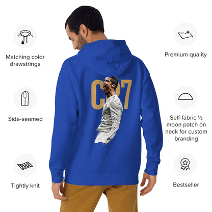 Pull à capuche CR7 Cristiano Ronaldo bleu roi dos – grand imprimé Ronaldo