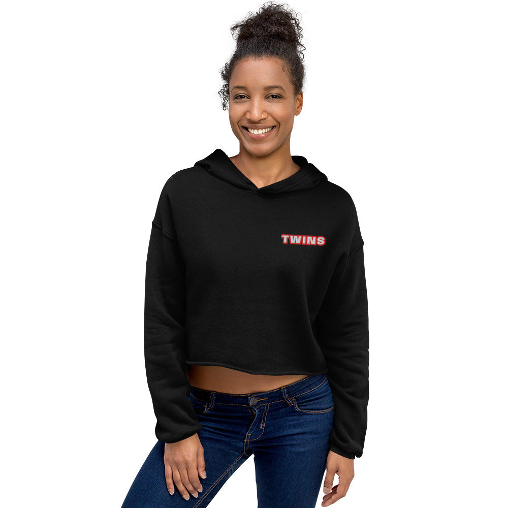 Sweat à capuche court Twins noir face - broderie Twins femme