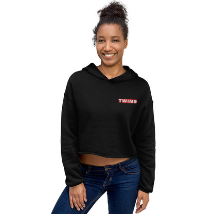 Sweat à capuche court Twins noir face - broderie Twins femme