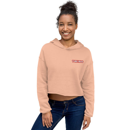Sweat à capuche court Twins pêche face - streetwear femme